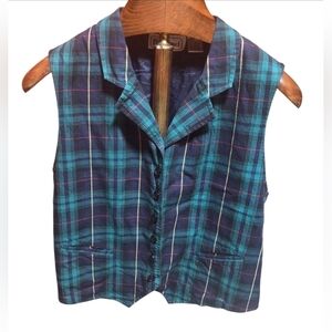 Vintage Bechamel Tartan Plaid Vest Blue & Green Size XL